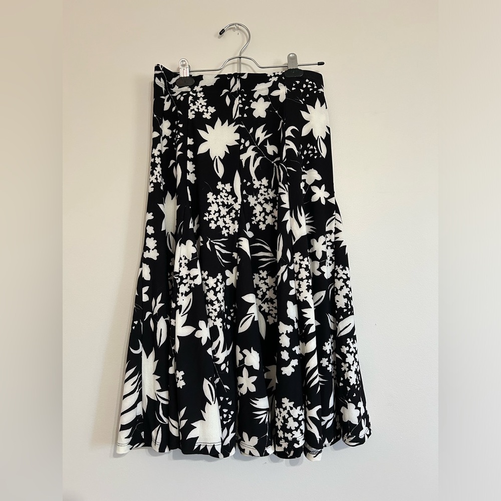 Black and White Fit and Flare Midi Skirt